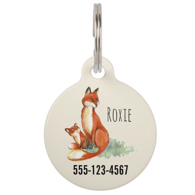 Médaillon Pour Animaux Illustration de l'aquarelle Momma Fox et Baby (Devant)