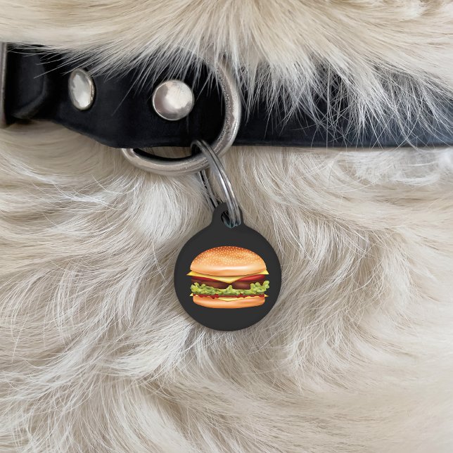 Médaillon Pour Animaux Illustration du dessin animé Hamburger Fast Food (Fun design for anyone who likes burgers or whose pet's name is "Hamburger" or "Burger", for example.)