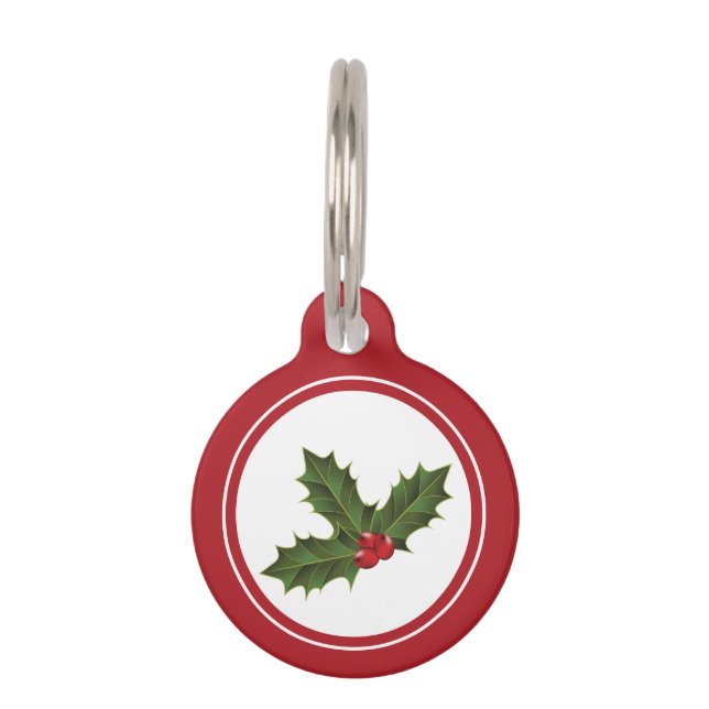 Médaillon Pour Animaux Illustration Plante de Noël Vert Avec Rouge (Devant)