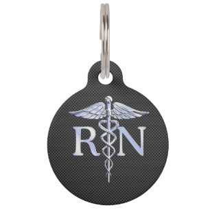 Médaillon Pour Animaux Infirmière inscrite RN Caduceus Snakes Black Carbo
