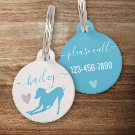 Médaillon Pour Animaux Italien Greyhound Blue Silhouette Chic Nom Chien