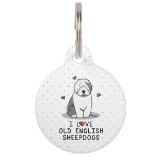 Médaillon Pour Animaux J'aime les vieux bergers anglais (Grey 1) mignonne