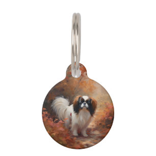 Médaillon Pour Animaux Japanese Chin dans les feuilles d'automne tombent