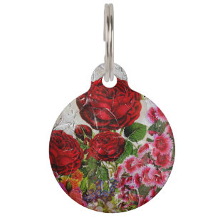 Médaillon Pour Animaux Jardin aux fleurs de Roses rouges
