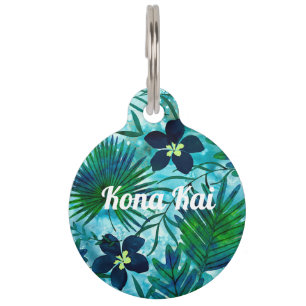 Médaillon Pour Animaux Jardin tropical hawaïen Teal de Nalani