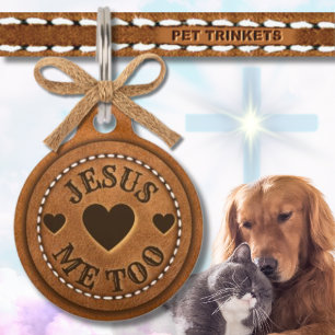 Médaillon Pour Animaux Jésus M'Aime Trop Brown Chat Chien En Cuir