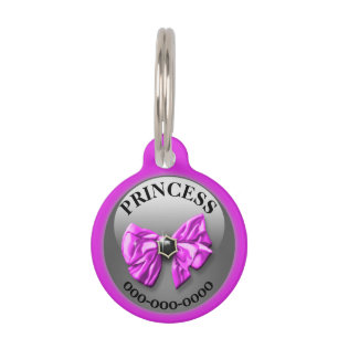 Médaillon Pour Animaux Joli arc rose DO-IT-YOURSELF nom de losange noir