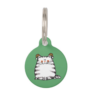 Médaillon Pour Animaux Joli Chat Grassouillet Deux Chapeaux de Noël