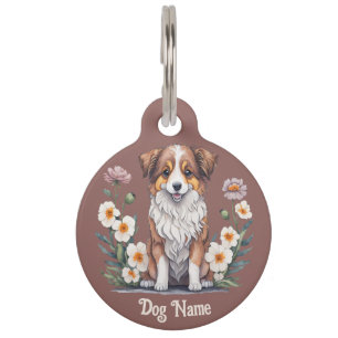 Médaillon Pour Animaux Joli collie entouré de plantes