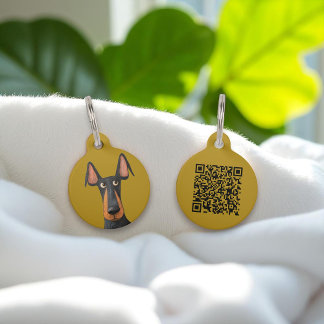 Médaillon Pour Animaux Joli QR code jaune moutarde pour Doberman mignon É