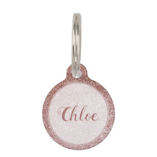Médaillon Pour Animaux Joli rose Rose or Parties scintillant Monogramme
