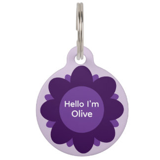 Médaillon Pour Animaux Jolie Chaude Fleur Violette Ajouter Nom et Contact