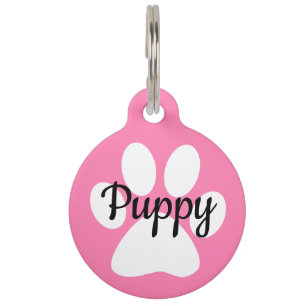 Médaillon Pour Animaux Jolie empreinte de patte rose noir et blanc