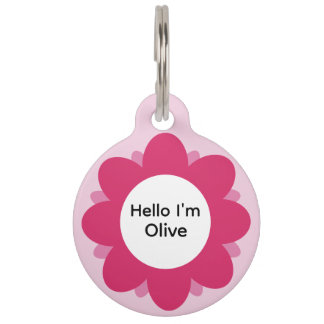 Médaillon Pour Animaux Jolie fleur rose chaud Ajouter nom et contact Chie
