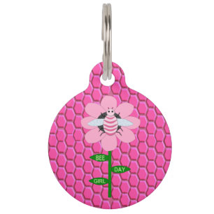 Médaillon Pour Animaux Joyeuse Bee Day Girl rose Anniversaire Bumblebee C