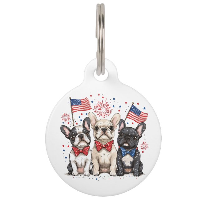 Médaillon Pour Animaux Joyeux 14 Juillet Bouledogues Français (Devant)