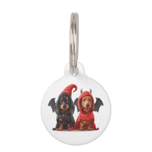Médaillon Pour Animaux Joyeux Halloween Dachshund Chiens Devil Bat
