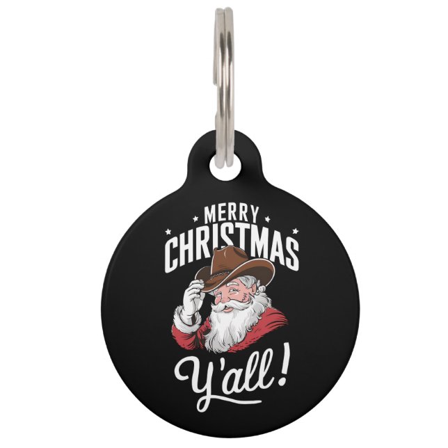 Médaillon Pour Animaux Joyeux Noël Y'all Country Cowboy Père Noël (Devant)