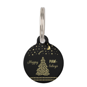 Médaillon Pour Animaux Joyeux Pawlidays, Or brillant Paw sapin de Noël