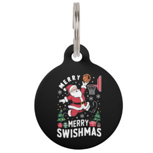 Médaillon Pour Animaux Joyeux Swishmas Noël Santa Jouant au Basketball 
