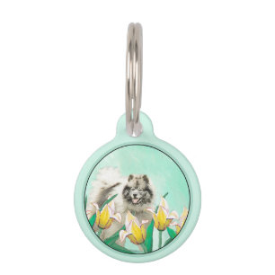 Médaillon Pour Animaux Keeshony in Tulips Peinture mignonne Original Chie