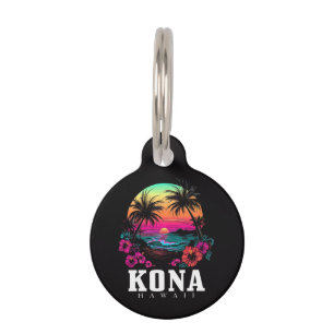 Médaillon Pour Animaux Kona Hawaï Fleurs d'Hibiscus Hawaïen Surfeur 