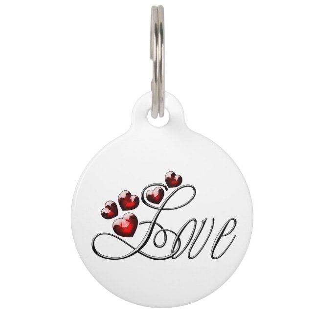Médaillon Pour Animaux L'Amour Personnalisé - Coeurs De Gem Rouge (Devant)