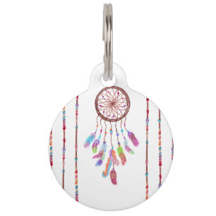 Médaillon Pour Animaux L'aquarelle peinte à la main Dreamcatcher perle l