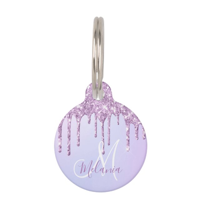 Médaillon Pour Animaux Lavande à goutte violette métallique personnalisée (Devant)