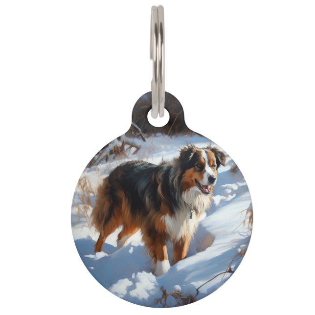 Médaillon Pour Animaux Le Berger Australien Laisser Neige Noël (Devant)