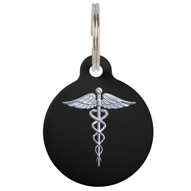 Médaillon Pour Animaux Le chrome aiment le symbole Médicale de caducée (Devant)