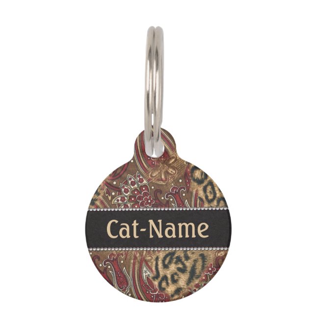 Médaillon Pour Animaux Léopard et Paisley personnalisés (Devant)