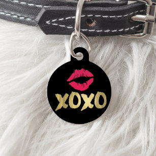 Médaillon Pour Animaux Lèvres XOXO Faux Gold et Rose   Noir