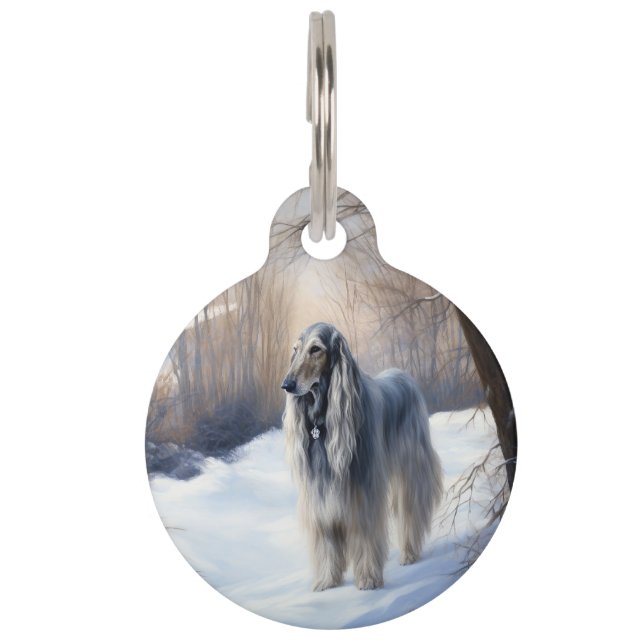 Médaillon Pour Animaux Lévrier Afghan Qu'il neige Noël (Devant)