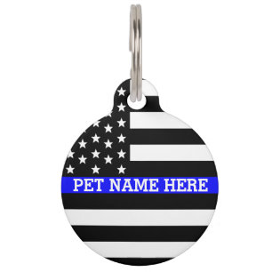 Médaillon Pour Animaux Ligne bleue mince - Drapeau américain personnalis
