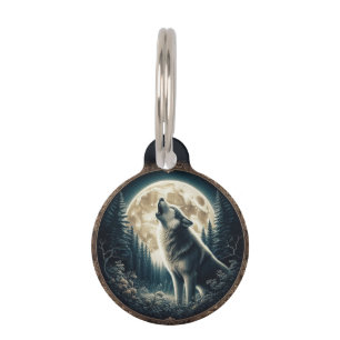 Médaillon Pour Animaux Loup vintage et lune classique