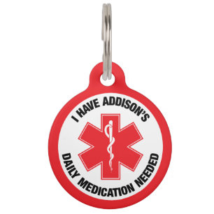 Médaillon Pour Animaux Maladie d'Addison Alerte Médicale Médicaments Quot
