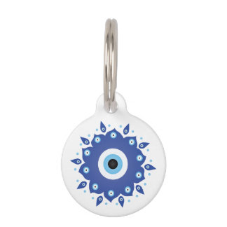 Médaillon Pour Animaux Mandala Grec Mal Oeil Bleu Blanc