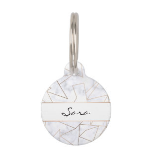 Médaillon Pour Animaux marbre blanc géométrique rose moderne et éléga