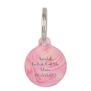 Médaillon Pour Animaux Marbre personnalisé rose et or tourbillonnant