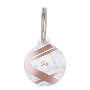 Médaillon Pour Animaux Marbre rose girly élégant élégant de blanc d'o