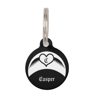 Médaillon Pour Animaux Mariage gothique cœur ailé monogramme personnalisé