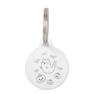 Médaillon Pour Animaux Mignon Chat Fantôme d'Halloween Citrouilles Chauve