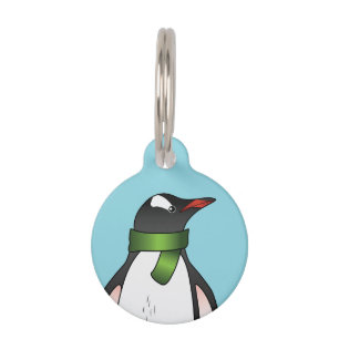 Médaillon Pour Animaux Mignon manchot papou portant une écharpe verte sur