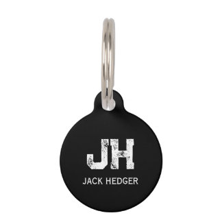 MÉDAILLON POUR ANIMAUX MINIMALIST WHITE TWO LETTER MONOGRAM NAME BLACK 