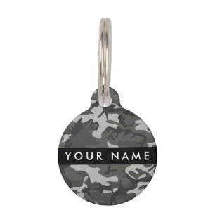 Médaillon Pour Animaux Modèle de camouflage gris, Votre nom, Personnalise