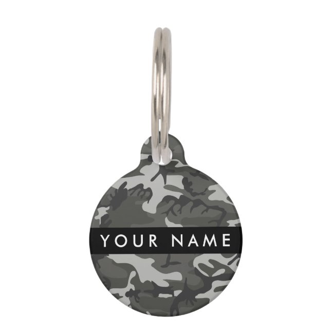 Médaillon Pour Animaux Modèle de camouflage gris, Votre nom, Personnalise (Devant)