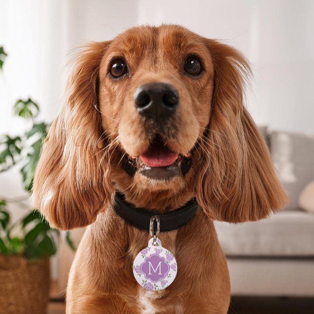 Médaillon Pour Animaux Modèle floral lavande personnalisé (Créateur téléchargé)