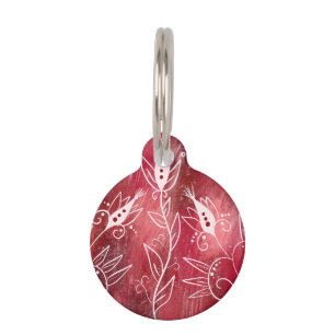 Médaillon Pour Animaux Modèle Floral rouge