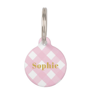 Médaillon Pour Animaux Moderne Simple Pink Check En vichy Or Monogramme